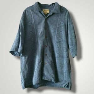 BOUNDARY Bay 100% Silk w Coconut Buttons Oversized Button Up Short Sleeve Shirt